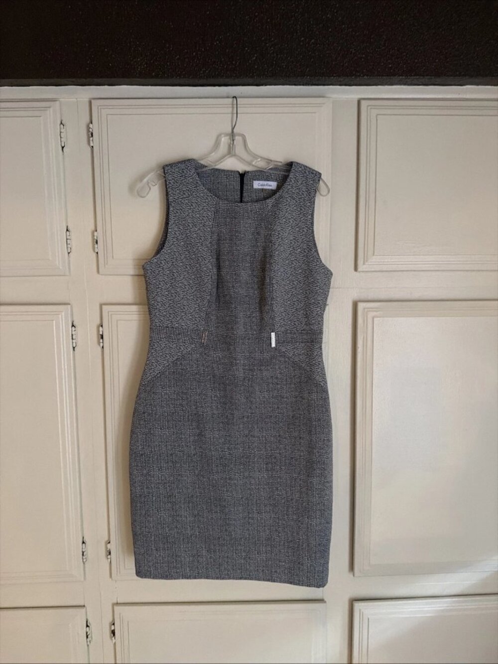 CALVIN KLEIN Geo Print Sleeveless Sheath Dress Gray Size 12